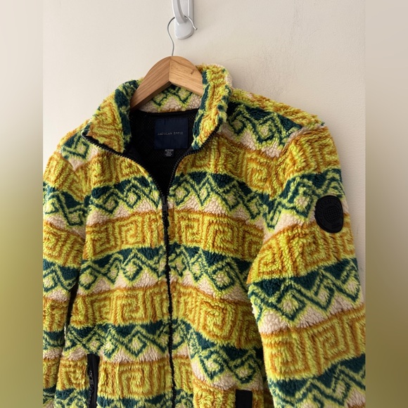 American Eagle Sherpa Jacket Mens XS Fleece Pile Aztec Mesh Lined Zip Jacket - Picture 2 of 7